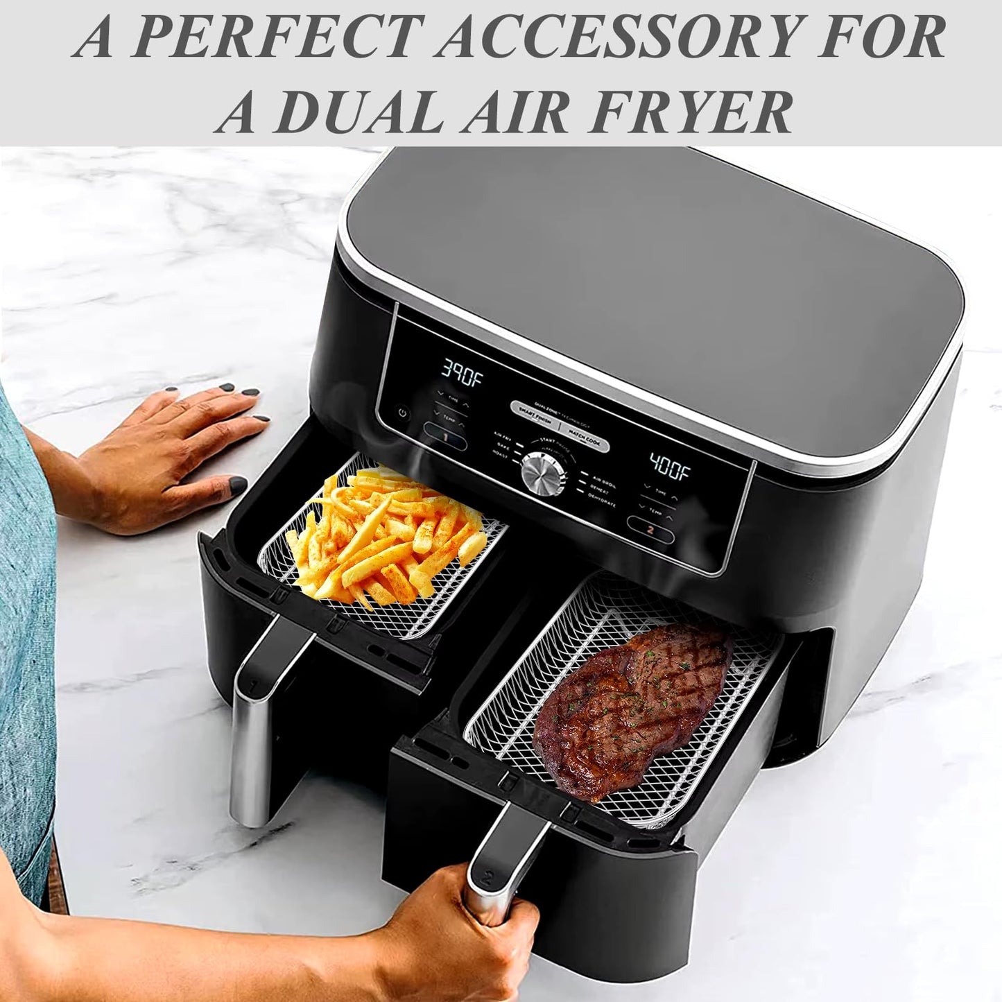 ABZ Air Fryer Rack 3 Layers - 8 inch Square Air Fryer - Stainless Steel Stacking Bacon Racks - Dual/Instant Vortex Plus/Salter 8.2L Grill Rack Dehydrator Rack for Cosori 6.4L, Gourmia 6.7L Air Fryer