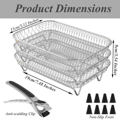 ABZ Air Fryer Rack 3 Layers - 8 inch Square Air Fryer - Stainless Steel Stacking Bacon Racks - Dual/Instant Vortex Plus/Salter 8.2L Grill Rack Dehydrator Rack for Cosori 6.4L, Gourmia 6.7L Air Fryer